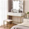 Shally Dogan Toeletta Trucco con Sgabello Modello Sofia con 10 Lampade Led, Specchiera con Tavolo e Cassetti in Legno Bianco, Seduta Comoda Imbottita, Specchio Postazione Make Up, Luce Fredda e Calda