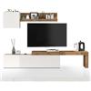 WHOUS Parete Attrezzata CHRONOS per Soggiorno, Mobile Tv Regolabile, Cubo con 1 Anta e Mensola per Salotto in Legno, 190/350x40 cm, Bianco Lucido e Rovere