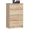 AKORD | Cassettiera K60 a 4 Cassetti | Credenza Alta | Moderna Mobiletto per Soggiorno Sala da Pranzo Camera da Letto Corridoio Bagno | Armadio Cameretta | 60x99x40 cm | Rovere Sonoma