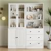 VOWNER Libreria con Ante in Vetro, 180cm Libreria Espositiva Alta, Mobile Vetrina Soggiorno con Cassetti, Armadietto con Vetrina Armadietto Laterale per Soggiorno, A+B (Bianco)