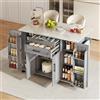 KUAKE Isola da cucina autoportante con piano di lavoro pieghevole, carrello da cucina su 5 ruote, con ripiano e 2 cassetti, per cucina, sala da pranzo, 136 x 70 x 92 cm (grigio)
