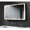 SVNR Specchio da bagno a LED con tre ante e funzione anti-appannamento, specchio da bagno con superficie nera opaca, specchio cosmetico da 3 mm, colore argento, ripiani regolabili