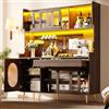 VIVCA Mensola laterale/armadietto da cucina/buffet, 145 x 39 x 171 cm, stile rustico, 5 ante, con striscia luminosa a LED e piastra di blocco in vetro, marrone