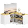 HOMCOM Mobile TV a L per TV da 40 con 3 Ripiani Aperti e 2 Armadietti, in Truciolato, 90x90x45 cm, color Rovere e Bianco