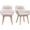 Miliboo Sedie in tessuto effetto velluto strutturato beige e legno chiaro (set di 2) ALESS