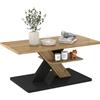 Amveya Tavolino Salotto con Contenitore e LED, Tavolino da Salotto Moderno 100 x 50 x 45 cm, Tavolino da Divano Legno e Nero, Coffee Table con Ripiano Aperto, Mobile Salotto Design a X
