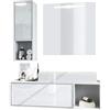 Vladon Set di mobili da Bagno Mobile Contenitore La Costa, Struttura in Bianco Opaco/Frontali in Bianco Lucido con lavabo da appoggio e Specchio LED