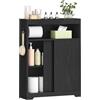 Hzuaneri Mobile Bagno, mobiletto bagno salvaspazio con Portarotoli di Carta Igienica e Ganci, Ante Scorrevole, Ripiano Regolabile, Accanto al Water, 20 x 60 x 80 cm, Nero BC62804X