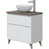 MarinelliGroup Mobile bagno 80 cm a terra con lavabo da appoggio bacinella ceramica 2 cassetti BIANCO LUCIDO + OLMO 305732BO