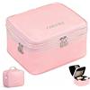 Hnonoxy Beauty Case da Donna, Grande Borsa Cosmetica a Doppio Strato di Capacità Extra Grande con Manico, Impermeabile Borsa per Trucco da Viaggio con Scomparto per Pennelli da Trucco, L (Rosa)
