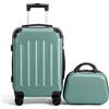 LALAHO Set di valigie LALAHO, 3 pezzi (M, L, XL), Trolleys leggeri con guscio rigido in ABS, robusti e durevoli, bagaglio a mano con 4 ruote e protezioni angolari, Grigio/Grigio scuro/Blu scuro/Oro rosa
