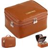 Hnonoxy Beauty Case da Donna, Grande Borsa Cosmetica a Doppio Strato di Capacità Extra Grande con Manico, Impermeabile Borsa per Trucco da Viaggio con Scomparto per Pennelli da Trucco, L (Marrone)