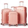 LALAHO Set di 3 valigie (M, L, XL), trolley rigido leggero in ABS, robusto e durevole, bagaglio a mano con 4 ruote e paraspigoli, grigio/grigio scuro/blu scuro/oro rosa, oro rosa, Kofferset 3tlg