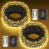 LYNNON 2 x 100 luci a LED per esterni, a batteria, luce bianca calda, per esterni, impermeabili, 8 modalità con telecomando e timer per interni, feste, matrimoni, Pasqua, giardino, balcone, albero di