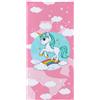 CARTOON Telo Mare Unicorno con fantasia arcobaleno e nuvole, asciugamano in microcotone adatto per la spiaggia o piscina, 70 x 140 cm