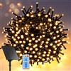 Globalink Luci Natale Esterno Solare 10M 100LED, Catena Luminosa Esterno Solare Estern Impermeabile,8 Modalità Telecomando Funzione Memoria, Calda Decorazione Natalizia per Casa Giardino-Bianco Caldo
