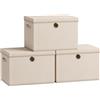 SONGMICS Scatole Portaoggetti con Coperchio, Set di 3 Contenitori in Tessuto, Pannelli Interni in PP Inodori, Pieghevoli e Impilabili, Maniglie, 43 x 30 x 30 cm, Beige Sabbia RFB545LF01