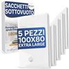 Stringari 5 Sacchi XL 100x80 - Sacchetti Sottovuoto Vestiti con Spessore 90 Micron - Buste di Qualità Superiore per Piumoni - Sacchi Salvaspazio per Armadi e Cambio Stagione