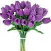 HAOSHICS 30 steli artificiali di tulipani in lattice finto - vero tocco finto colorato, per Pasqua, primavera, matrimonio, bouquet centrotavola e composizioni floreali, decorazione da tavola (viola)