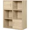 Libreria Scaffale In Legno, Mobiletto Multiuso Con 3 Ripiani 4 Scompartimenti E 2 Ante, 61.5x29.5x80cm