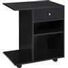 Mobile Porta Stampante In Legno Nero Con 1 Cassetto, 2 Ripiani E Mensola Cpu, Per Ufficio 60x40x68.5cm