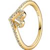 PANDORA Timeless Anello Wishbone con cuore e placcato in oro 14k con zirconi cubici trasparenti, 52