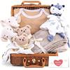 JaMalign Set regalo per neonati, regalo per neonati, con pagliaccetto, asciugamani, bavaglini, calzini, sonaglio, scatola dei ricordi, biglietti di auguri e baby shower