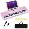 KOMFOTTEU Pianoforte Digitale 61 Tasti Pieghevole, Tastiera Elettronica con Microfono e Leggio, Pianola Portatile con Borsa per il Trasporto per Principianti (Rosa)