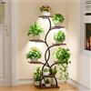 BACEKOLL Supporto per piante con luce per la crescita, 8 livelli, 124 cm, in metallo e legno, per interni ed esterni, scaffale decorativo per fiori, per interni, giardino, balcone