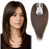 Aiokrtse Topper donna 100% capelli umani, parrucca top con clip base 4,3x2,75, topper capelli veri per capelli diradati, extension a clip e accessorio capillare superiore dal look naturale 30CM #2 Colore