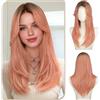 Sofeiyan Parrucca con Frangia,55 cm Biondo Rosa Parrucca Lunga e Liscia da,Parruccas da Donna Dallo Stile Elegante in Fibra Sintetica Resistente al Calore,per gli Quotidiani