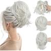 CJL HAIR Extension per capelli corti con clip a coda di cavallo fai da te in metallo pieghevole per chignon disordinato per capelli sintetici lisci bianchi