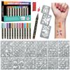 atydkug Temporary Tattoo Marker per pelle, 12 pennarelli in metallo + 169 grandi stencil per tatuaggi per bambini adulti, punta flessibile, colori chiari, inchiostro per tatuaggi di grado cosmetico, pittura