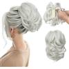 CJL HAIR Extension per capelli corti con clip a coda di cavallo fai da te, in metallo, pieghevoli, per chignon disordinato, ondulato, riccio, sintetico, bianco