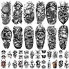atydkug 77 Tatuaggi Temporanei Teschi Pirati Unisex, 17 Grandi Disegni Mezzo Braccio Fiori-Piovre, 60 Mini Ancore-Orologi Realistici Adulti Bambini