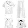 Generic Set pigiama da donna in raso, bianco, 4 pezzi, a maniche corte, con pantaloncini e bottoni, a maniche corte, pigiama in seta con vestaglia, set pigiama da notte, bianco, L