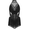 Freebily Abito da Ballo Latino Americano Bambina con Nappe Strass Body Danza Classica Moderna Vestito da Pattinaggio Artistico Costume da Danza Samba Rumba Salsa Nero 11-12 Anni