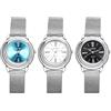 JewelryWe Orologio da donna con cinturino in maglia milanese, elegante, analogico, al quarzo, da donna, in argento, regolabile, cinturino in acciaio inox, con numeri romani, Set da 3 pezzi, Bracciale
