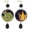 IN Lebole Collezione The Circle DOR40 Rana e Corona Orecchini da Donna in Ottone Pietra Nera