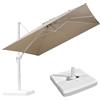 PURPLE LEAF Ombrellone da Giardino 3 X 3 m con Base, Ombrellone Decentrato Esterno Tela 240 g/m² Protezione UPF 50+ con Inclinabile e Rotabile a 360° per Balcone Terrazzo Piscina, Beige