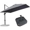 PURPLE LEAF Ombrellone da Giardino 3 x 3 m con Base per Ombrelloni, Ombrelloni da Esterno in Alluminio e Tela 240 g/m² Anti-UV UPF 50+ con Rotazione di 360° e 5 Posizioni Inclinabili, Grigio chiaro