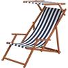 Erst-Holz Sedia a Sdraio a Righe Bianco-Blu in Faggio con braccioli Parasole da Spiaggia 10-317S