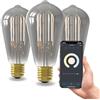 CALEX Lampadina LED Smart, E27, ST64, Filamento Titanium, luce calda, Dimmerabile, controllo app Wi-Fi & vocale, Confezione da 3