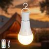 Kimjo Lampadina Ricaricabile E27 con Telecomando - Lampadina Batteria 3 Colore Dimmerabile 7W USB-C - Senza Fili Controllo dei Pulsanti per Campeggio Come Illuminazione di Emergenza