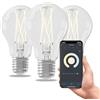 CALEX Lampadina LED Smart, E27, Filamento, luce calda, Dimmerabile, controllo app Wi-Fi & vocale, Confezione da 3