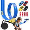 Tuxvealu 4.5 Metri Piste Macchinine per Bambini, Pista Flessibile Macchinine con 4 Macchinine e 4 Rampe e 4 Ventose e 1 Borsa Portaoggetti, per 3 4 5 6 Anni Bambino e Bambine (Blu)