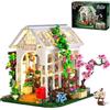 HOGOKIDS Kit di costruzione per casa di fiori con LED, mattoncini per serra con piante e animali Mint, giocattolo creativo STEM, regalo di compleanno per ragazze dai 6 ai 12+ anni e adulti