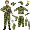 NEUFOOD Costume Militare Bambino, Vestito Militare Bambino Militare Costume di Carnevale con Tuta Mimetica Uniforme Telescopio Walkie-Talkie Pistola Giocattolo per Halloween Carnevale Bambini (130-140CM)