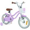 COSTWAY Bicicletta per Bambini 3-5 Anni, 14 Pollici, Bici con Doppio Sistema di Freno, Manubrio e Sella Regolabili, Cestino e Telaio in Metallo con Stabilizzatori, per Terreni Diversi, Viola