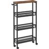 VASAGLE Carrello a 4 Ripiani, Carrello da Cucina Stretto con Ruote, con Maniglia, per Spazi Ridotti, 13 x 45,4 x 77 cm, per Cucina, Bagno, Soggiorno, Studio, Marrone Rustico e Rovere Nero/Beige e